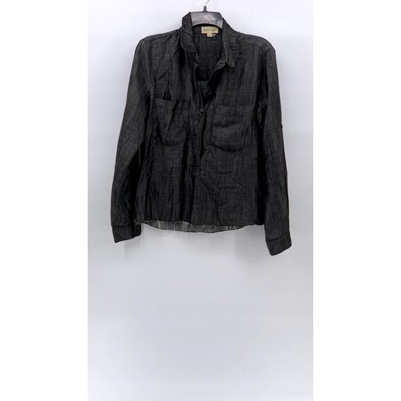 CLOTH & STONE Women's Black Frayed Tencel Button-Up Long Sleeve Top SZ M - Picture 1 of 11